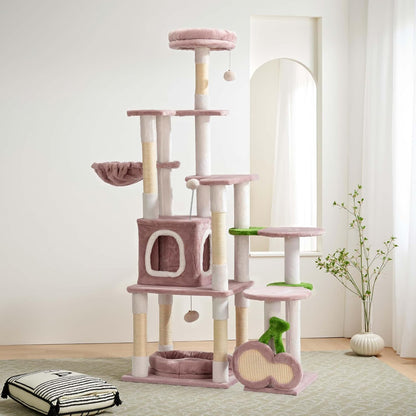 Krabpaal – Kattenboom – Kattenmeubel – Krabstel – Klimpaal – Roze Pluche Bekleding – 162 cm Hoogte