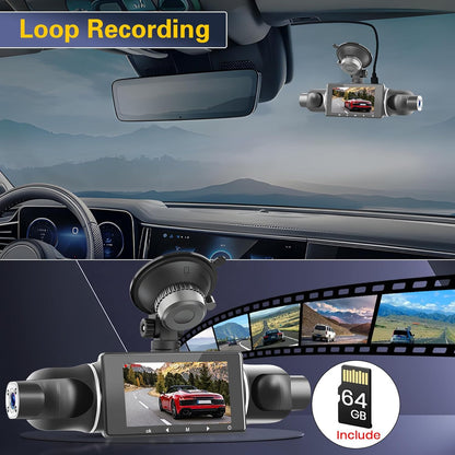 Dashcam – Autocamera – Rijcamera – Auto DVR – Autorecorder – 1080P 4-Kanaals 360° Groothoek – WiFi & App-Bediening Met 64 GB SD-Kaart