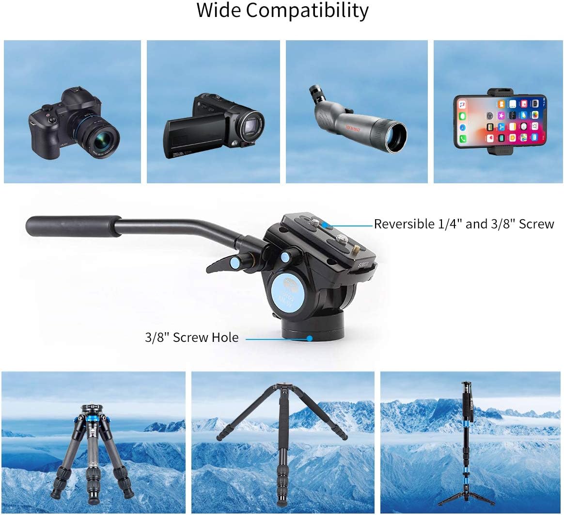 SIRUI AM-5V Fluid videokop, lichtgewicht, 360° panorama, draaibare kantelhoek met Arca Swiss snelkoppelingsplaat, draagkracht 3 kg, voor videocamera, DSLR-camera