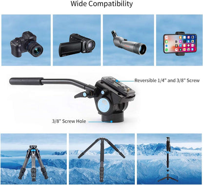 SIRUI AM-5V Fluid videokop, lichtgewicht, 360° panorama, draaibare kantelhoek met Arca Swiss snelkoppelingsplaat, draagkracht 3 kg, voor videocamera, DSLR-camera