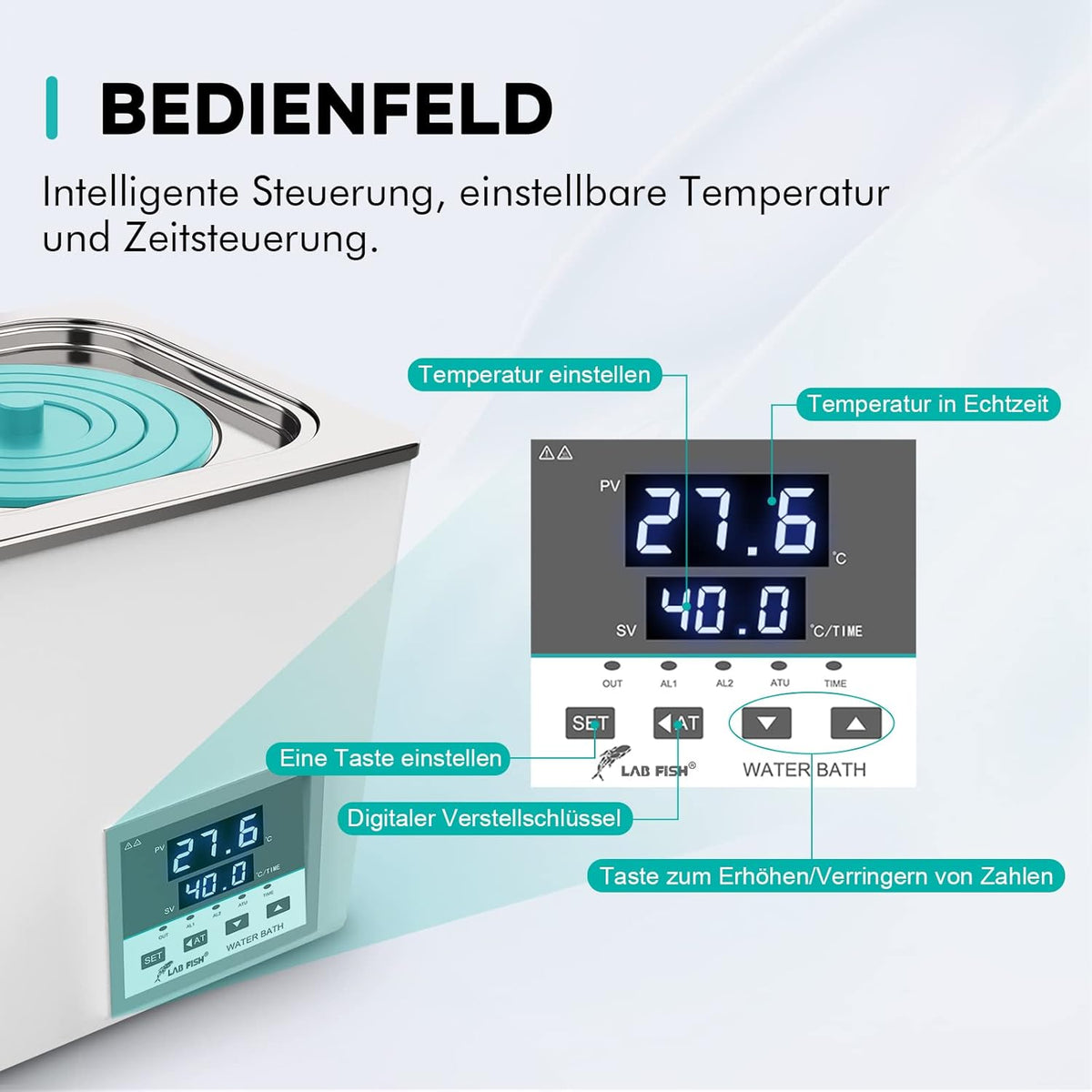 Digitaal Laboratoriumwaterbad 6 Liter – Laboratorium Waterbad – Thermostatisch Waterbad – Digitaal Waterbad – Verwarmingsbad – Nauwkeurige Thermostaat ±0,1 °C – Dubbele Opening, Roestvrij Staal