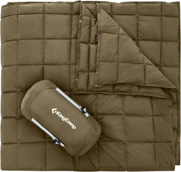 KingCamp Reisdeken, campingdeken, outdoordeken, superlicht, warm, winddicht, waterafstotend, compact, kleine verpakkingsmaat, 213 × 203 cm, olijfgroen