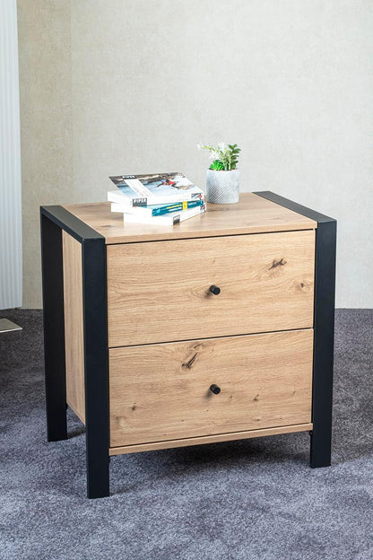 HAKU Console eiken, zwart, MDF, metaal - Maat: B 60 cm x H 60 cm x D 42 cm, Stijl: Modern