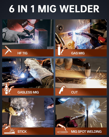 HITBOX Multifunctioneel Lasapparaat en Plasmasnijder Combo 200A 230V - MIG Puls Aluminium, MIG Gas, TIG HF, Plasma 40A, Beklede Elektrode, Punts lassen, Synergie, Groot Digitaal Display (HBMC270)