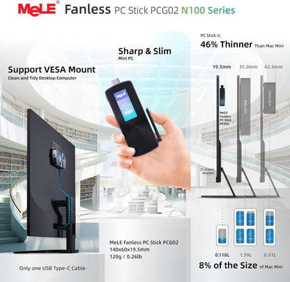 Mini PC – Mini Computer – Fanless PC – Micro PC – PC Stick – N100 Processor – 8GB RAM – 256GB SSD – Ventilatorloos – Compact Formaat