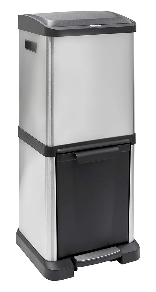 ARREGUI Binary CR705-34L Verticale Vuilnis- en Recyclingemmer van Roestvrij Staal met Pedalen en Bovenopening | 16+18L (34L) | Vuilnisemmer voor de Keuken | Prullenbak voor Huis met 2 Emmers