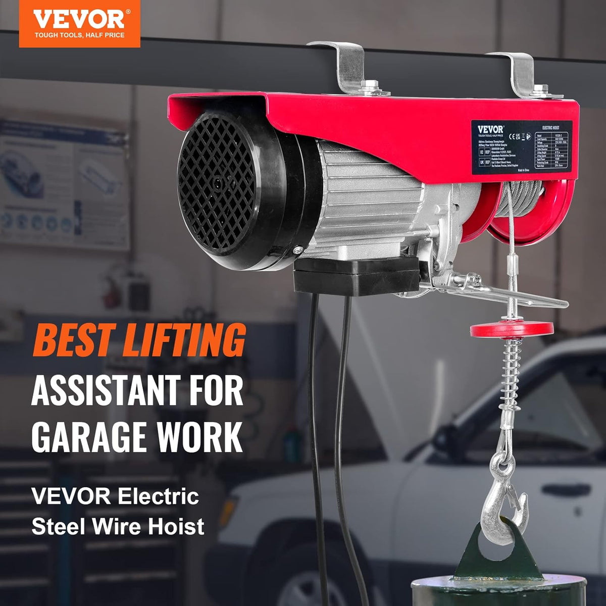 VEVOR Electric winch 300kg to 600kg lifting height 12m cable motor winch 1150W copper motor pulley 10m/min lifting speed lift with cable remote control cable lift chain hoist