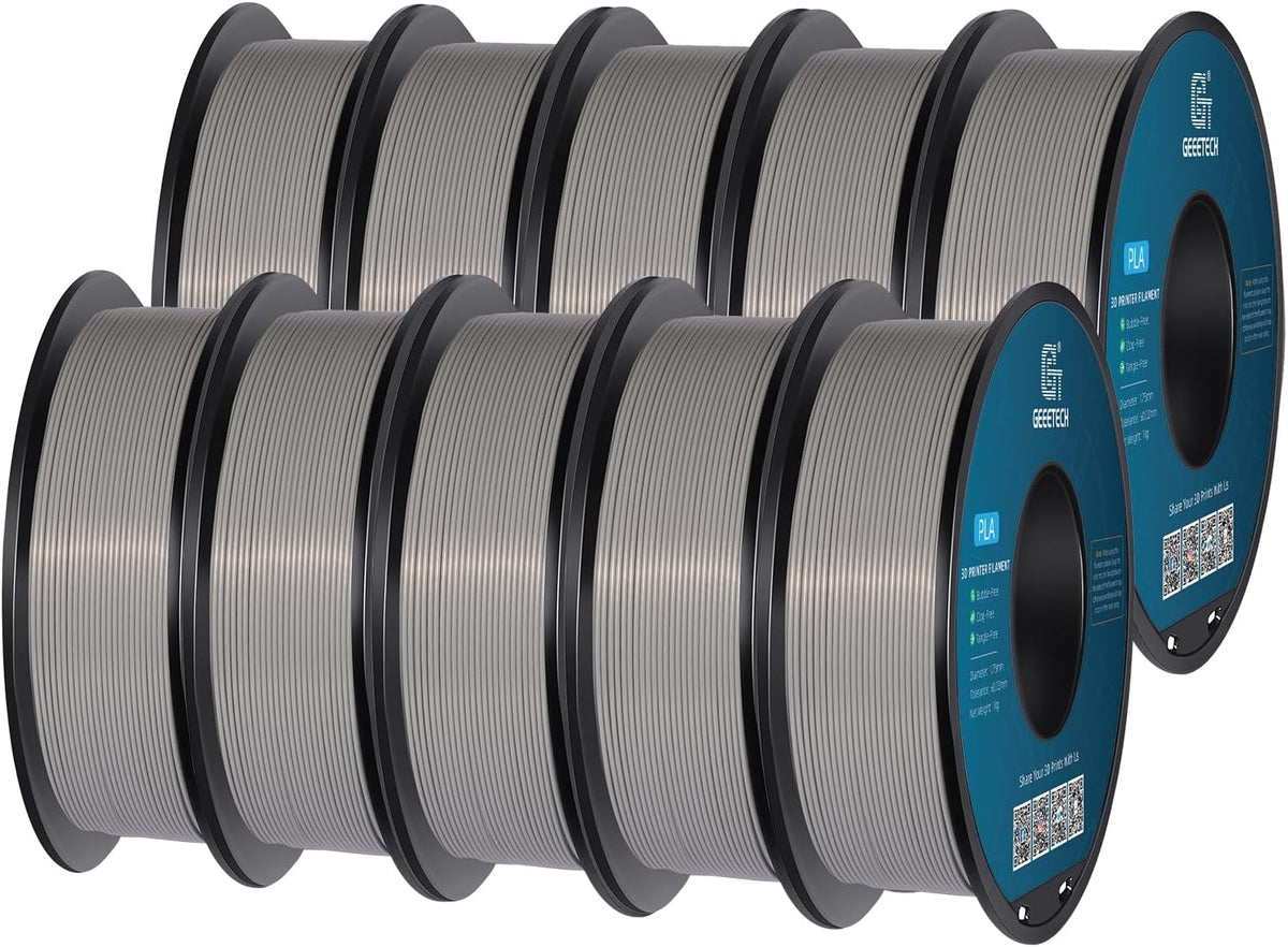 PLA Filament Grijs – 3D Printer Filament – 3D Printdraad – PLA Draad – 3D Printer Materiaal – 10 x 1 kg Spoelen – Hoge Nauwkeurigheid +/- 0,03 mm – Vacuümverpakt Met Droogmiddel