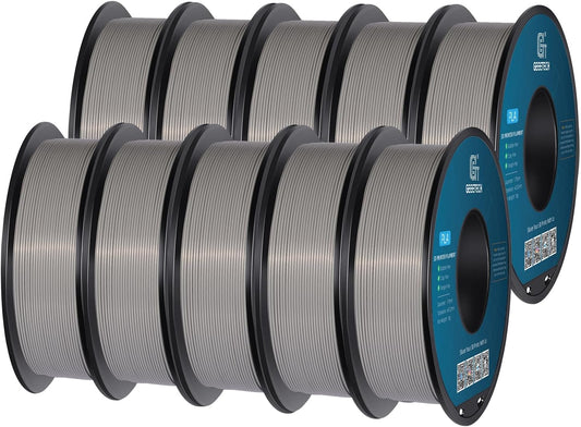 PLA Filament Grijs – 3D Printer Filament – 3D Printdraad – PLA Draad – 3D Printer Materiaal – 10 x 1 kg Spoelen – Hoge Nauwkeurigheid +/- 0,03 mm – Vacuümverpakt Met Droogmiddel
