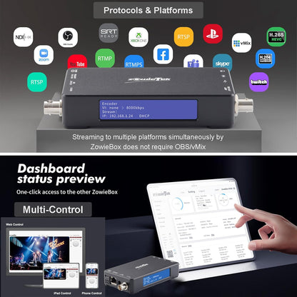 ZowieBox UVC naar SDI-converter, SDI Video Capture Extender met Loopout, SRT/RTMP(S)/RTSP naar NDI, 3G Native NDI|HX3 Video Streaming Encoder Decoder