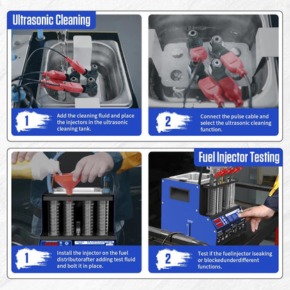 Injectiereiniger – Injector Cleaner – Brandstofsysteem Reiniger – Injector Tester – Ultrasone Reiniger – 4 Cilinders – Effectieve Koolstofverwijdering – Real-time Functietest