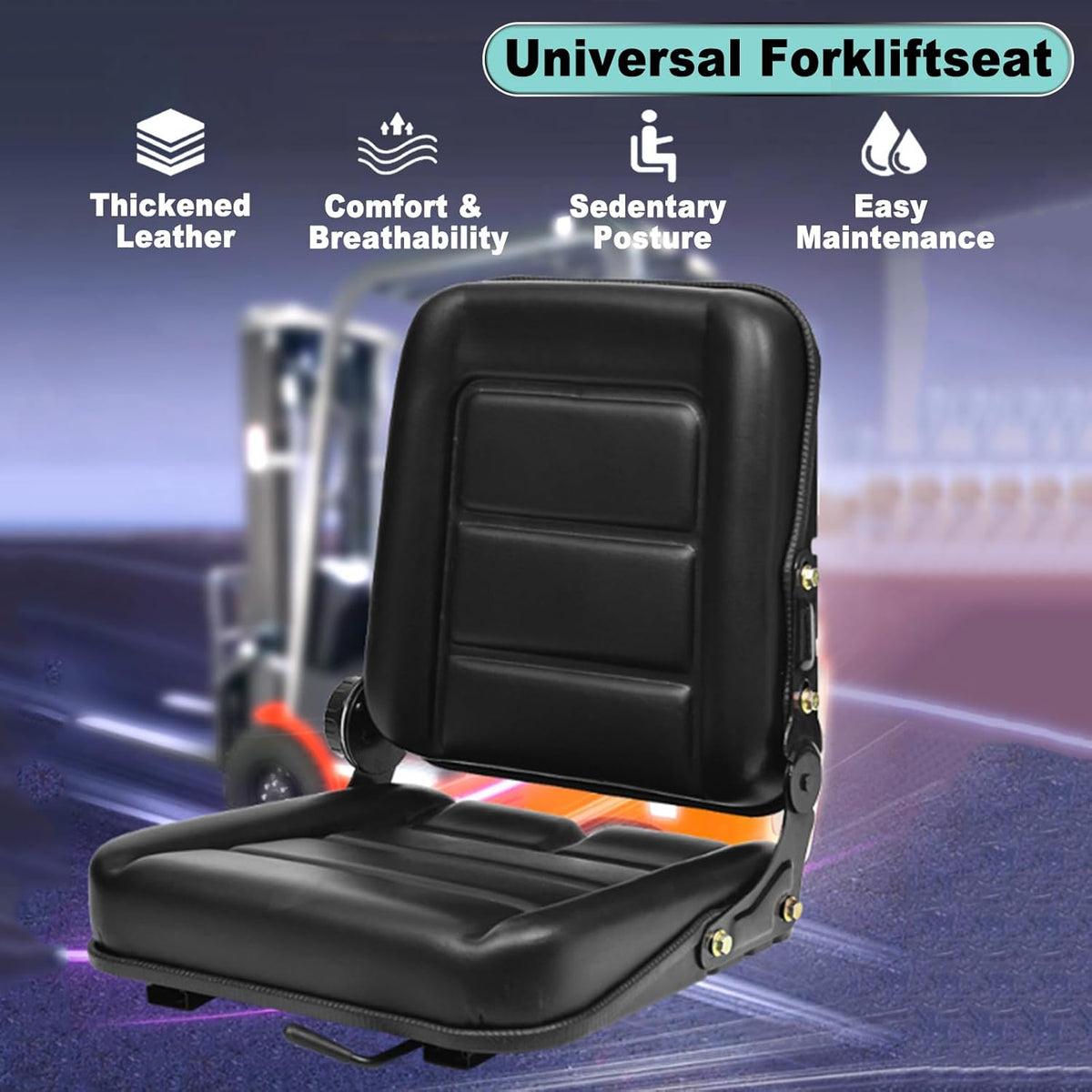 Universele vorkheftruck, tractorstoel met verstelbare rugleuning, microschakelaar, glijrails, zitting voor landbouwvoertuigen, kunstleren zitting voor zitmaaier en graafmachine (zwart, 40 x 40 cm)