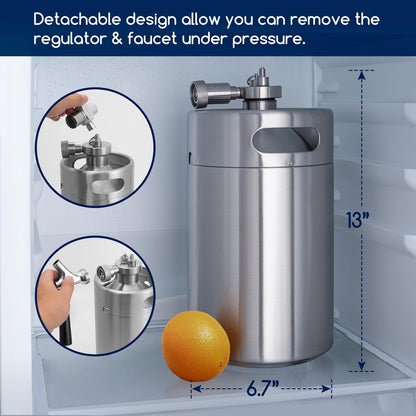 TMCRAFT 120 oz Dubbelwandige Mini Keg Growler, Drukgereguleerd Thuis Bierdispenser Systeem met Verwijderbare Tap en Regulator, Houdt Versheid en Koolzuur voor Craft Beer Draft/Homebrew