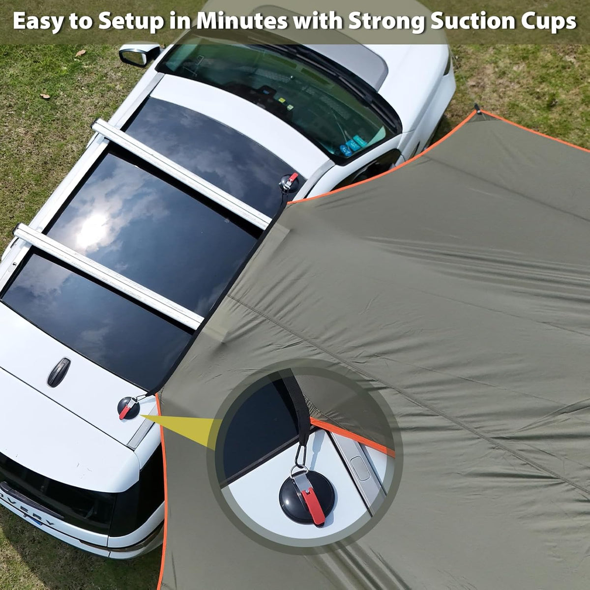 GEERTOP 3,5 x 5,8 m Automarkise Zonnescherm, Waterdicht 3000 mm Grote voortent auto met 2 stangen, Waterafstotend Zonnedak voor autocamping, SUV, MPV, Camper