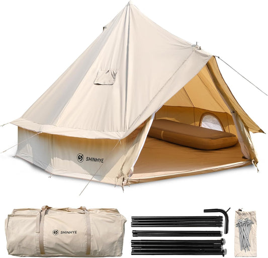 ShinHye Glockentent 3 m/4 m/5 m, glamping tent voor 3-8 personen, waterdicht, yurtentent voor outdoor, camping, familietent, zeildoektent met kookplaatbussen