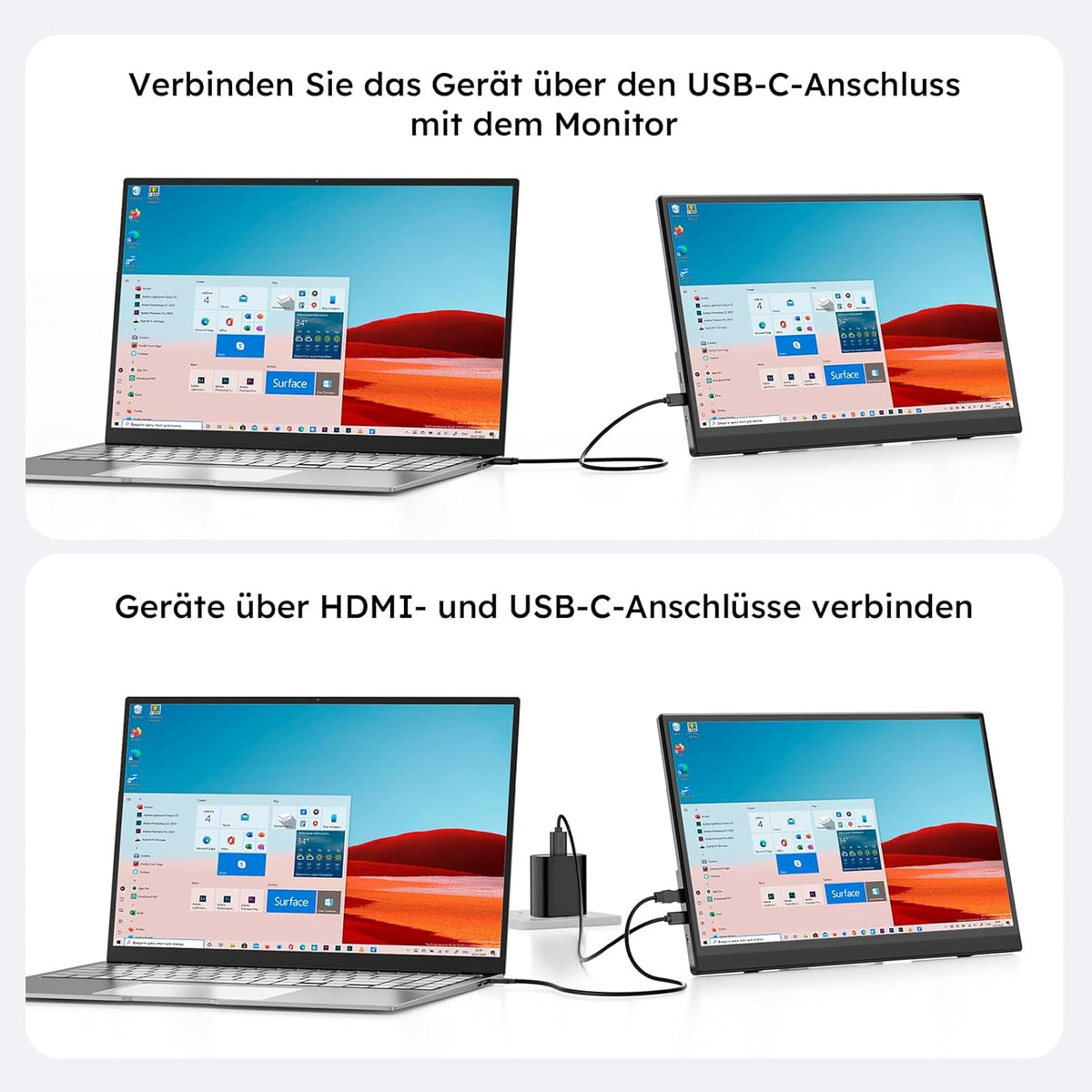 Draagbare Monitor 15,6 Inch – Portable Monitor – Tweede Scherm – Extra Scherm – Extern Beeldscherm – 15,6 Inch FHD 1080P IPS – USB-C/HDMI Aansluiting – Ingebouwde Luidsprekers