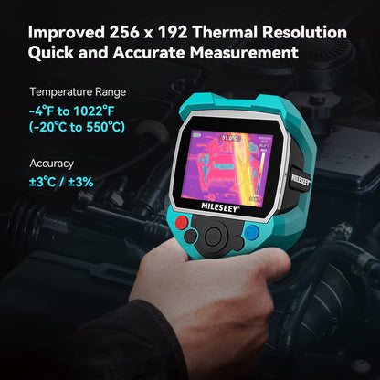 Warmtebeeldcamera, MiLESEEY Handheld 256* 192 IR-resolutie warmtebeeldcamera, 3,5 inch LCD-scherm, IP65 waterdicht, oplaadbaar, 6 paletten, thermische camera met automatische trackfunctie voor koude