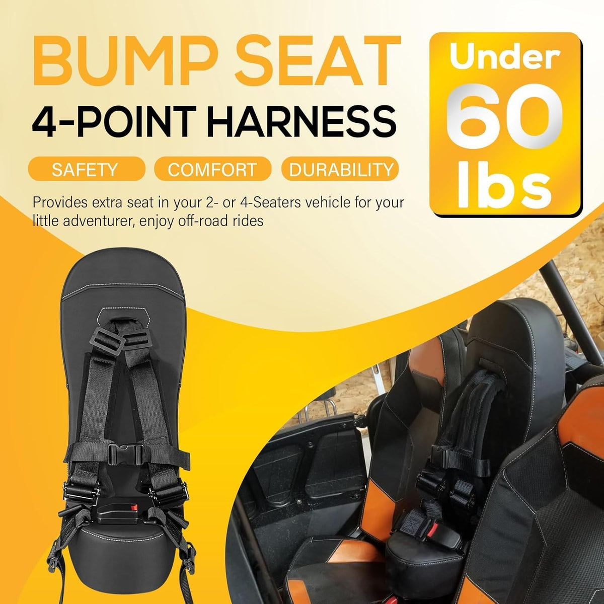 Bump Seat geschikt voor RZR 1000 en 900 (2014-2023) met 4-puntsgordel | Kinderzitje | opklapbare stoel
