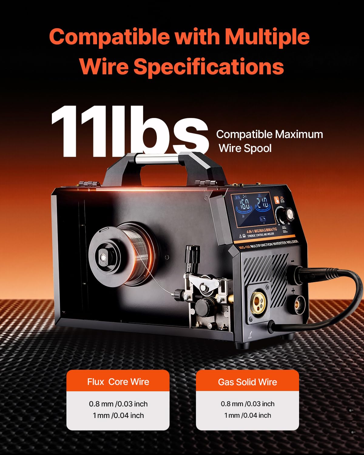 VEVOR MIG Soldering Station, 160 A, Syergetic Welding Machine, Portable Multi-Process, MIG, Gas Free, MMA Lift TIG, 4-in-1, Powerful Welder with IGBT Inverter Technology, LCD Display