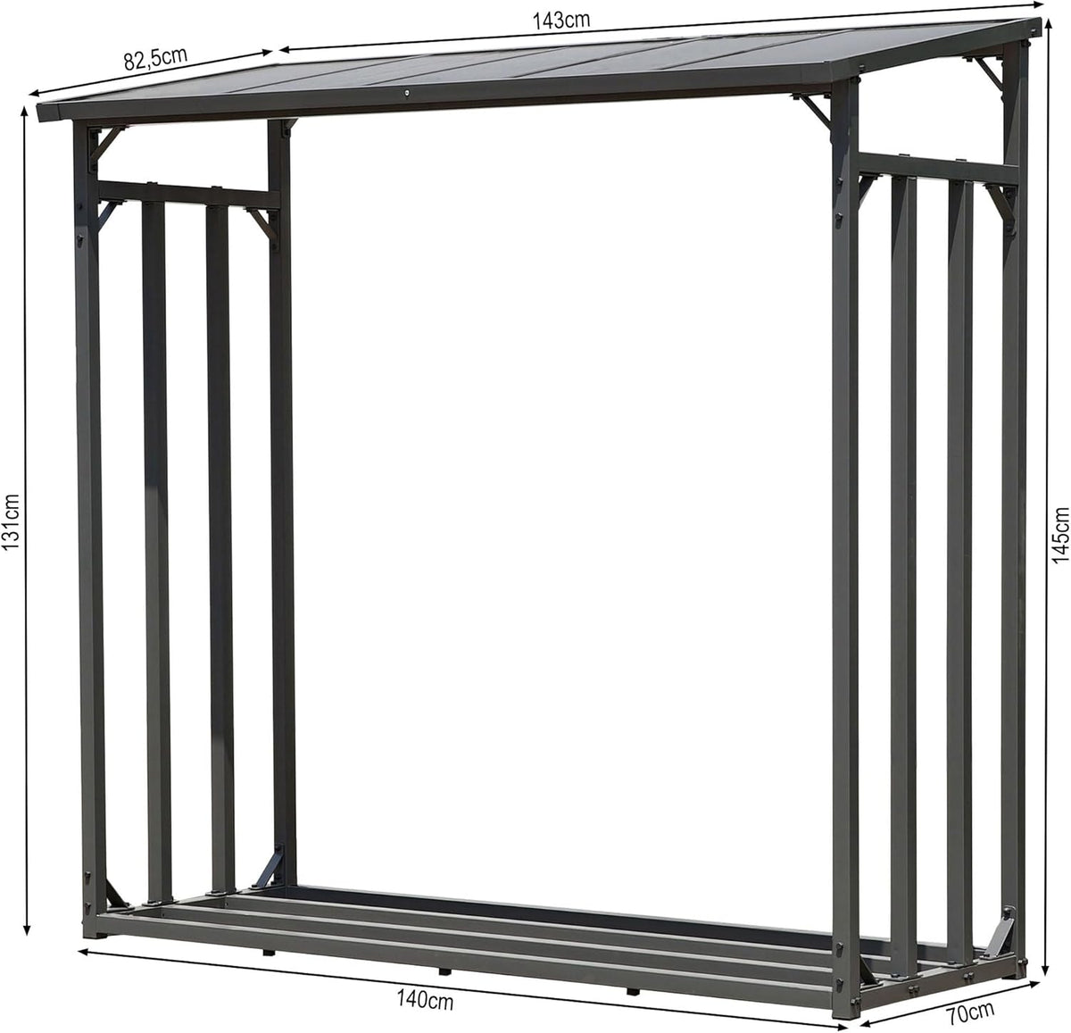 QUICK STAR Metalen haardhoutrek antraciet 143 x 70 x 145 cm tuin brandhoutrek 1,4 m³ / 2 slagerige brandhoutopslag stapelhulp buiten