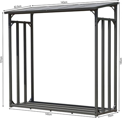 QUICK STAR Metalen haardhoutrek antraciet 143 x 70 x 145 cm tuin brandhoutrek 1,4 m³ / 2 slagerige brandhoutopslag stapelhulp buiten