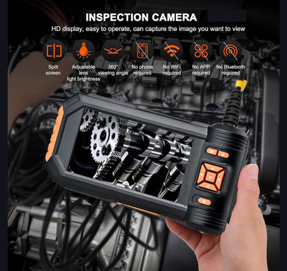Triple Lens Inspectiecamera 32FT, 5 '' IPS-scherm 1080P HD 8 mm endoscoop inspectiecamera met verlichting, waterdichte drainage Borescope voor rioolbuis Sanitair Snake Semi-rigide kabel