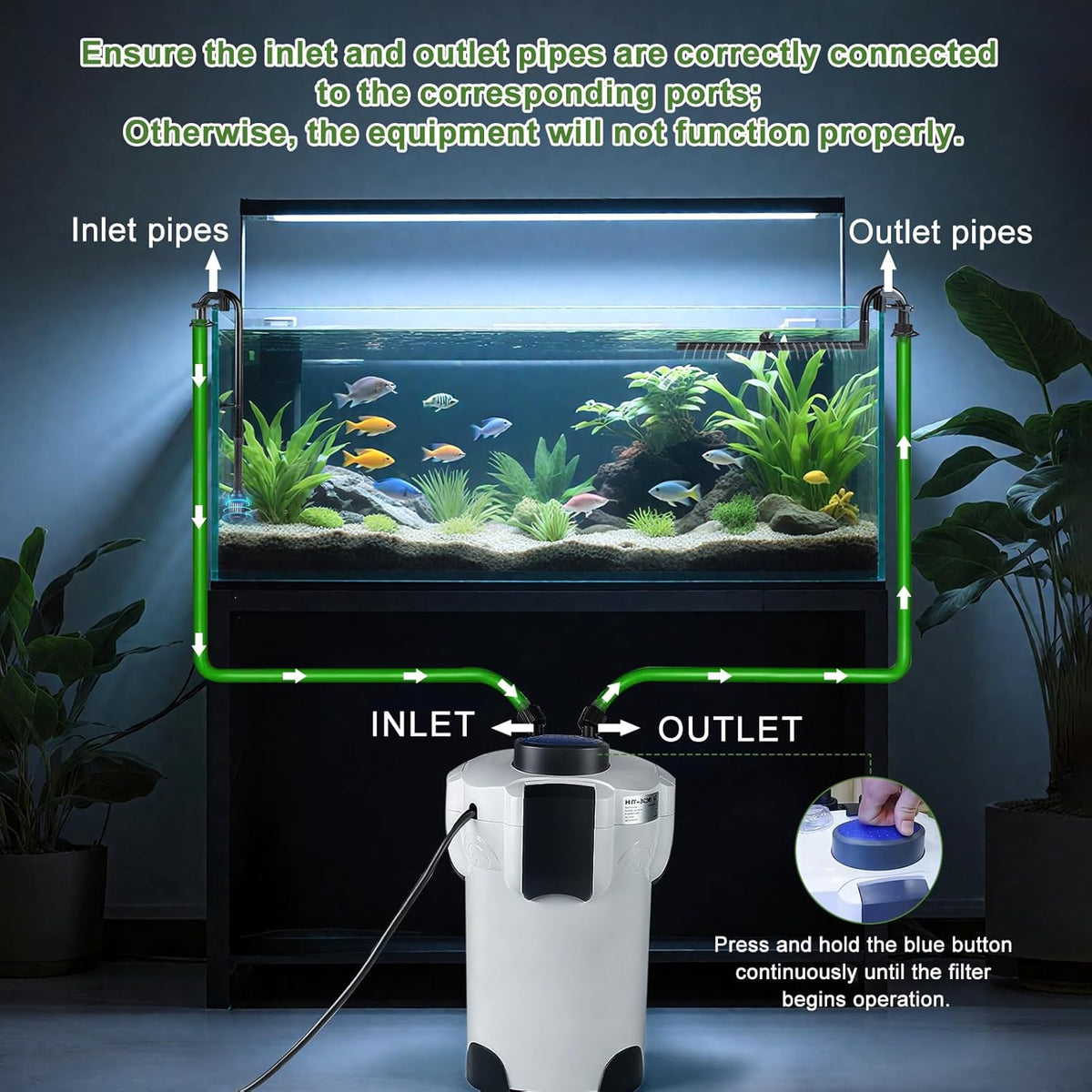 Buitenfilter aquarium met uv-lamp, 1400 l/u, 35 W filter voor aquaria tot 300 liter, instelbaar aquariumfilter, krachtige 3-traps canisterfilter, kamerfilter met filtermateriaal slang HW-302B