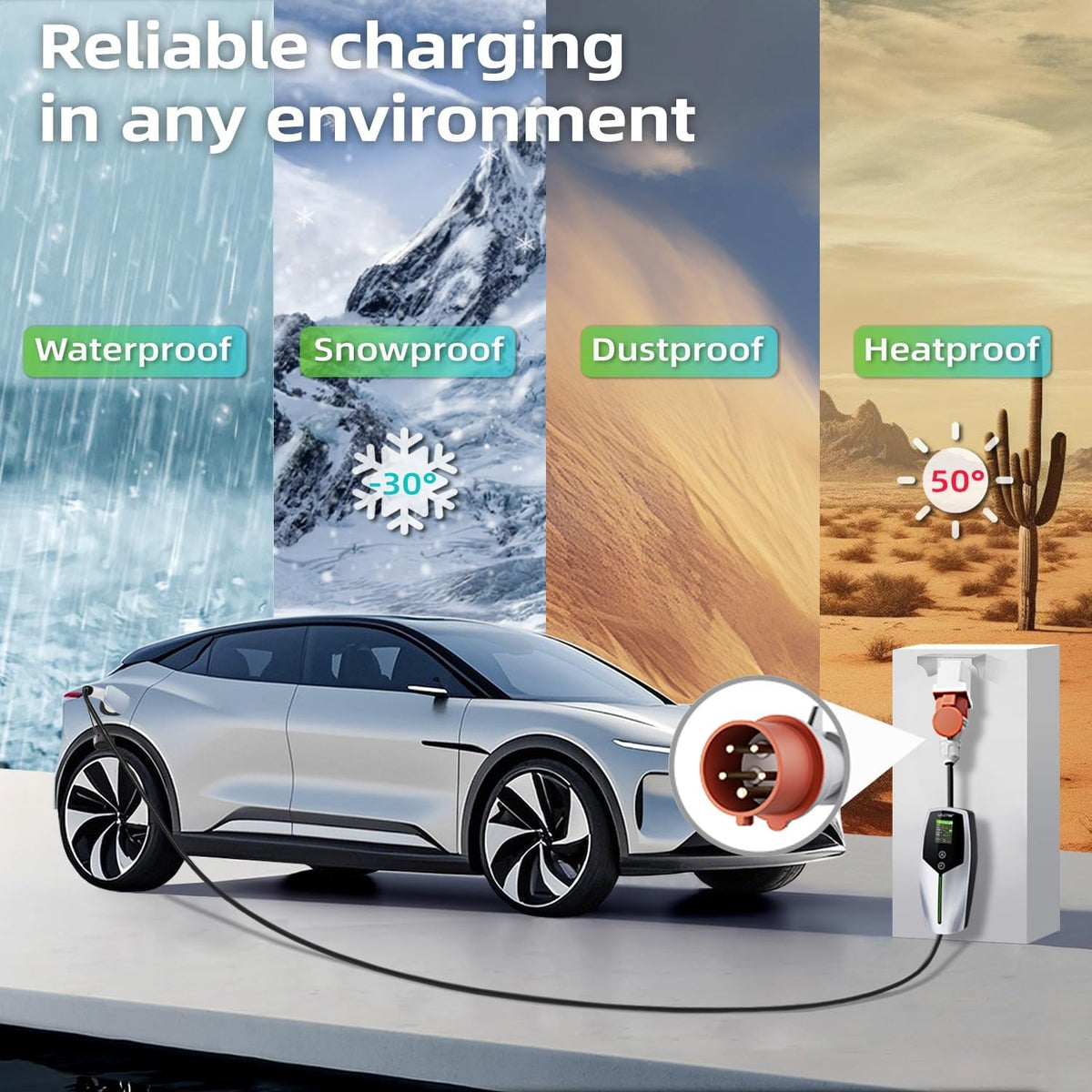 Mobile EV Wallbox/laadstation 11KW type 2 oplaadkabel [3-fasig|8~16A], draagbare auto EV oplader oplaadkabel type 2 met LED-display, tijdfunctie en IP65 waterdicht, voor EV PHEV IEC (6 m)