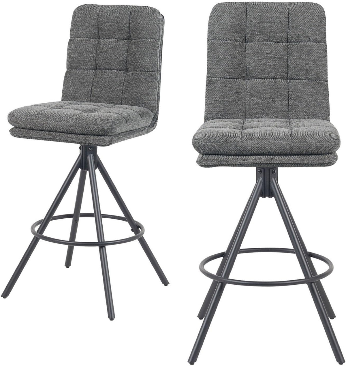 DUBI Möbel TAYO Premium Bar Stool, 360° Rotatable, Double Cushion and Fine Padded Backrest, Steel Frame with 4 Legs, Black Matte with Foot Ring, for Kitchen Island and Counter, Seat Height 71 cm - QUORE