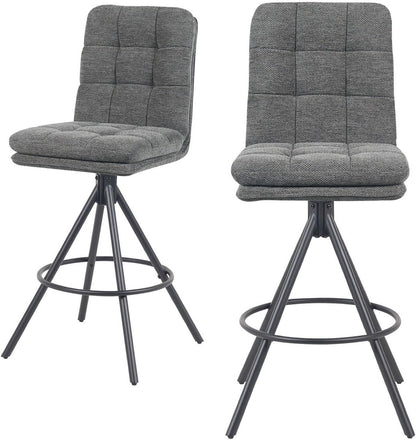 DUBI Möbel TAYO Premium Bar Stool, 360° Rotatable, Double Cushion and Fine Padded Backrest, Steel Frame with 4 Legs, Black Matte with Foot Ring, for Kitchen Island and Counter, Seat Height 71 cm - QUORE