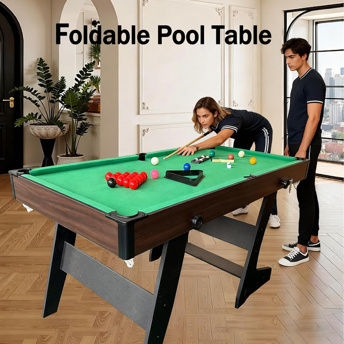 6FT Pool Billiard Table, Folding Snooker Table, Billiard Table with All Accessories for Children and Adults - QUORE