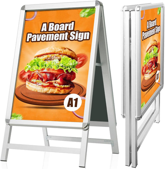 Stoepbord Zilver – A-Bord – Reclamebord – Displaybord – Posterbord – A1 Dubbelzijdig – Aluminium Snap Frame