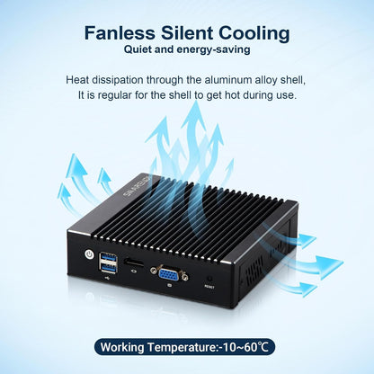 Fanless Mini PC Intel N3700 Quad Core, Firewall Micro Appliance, 4 Intel 2.5GbE i225 Gigabit NIC Port Mini-Desktop Computer, AES-NI, USB3.0/HDMI/VGA, 8G DDR3 128GB SSD. - QUORE