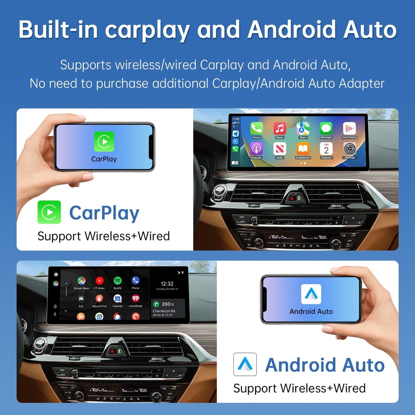 Road Top CarPlay Scherm, 12,3 inch Car Radio Touchscreen voor BMW 5 Serie G30 met EVO Systeem (2017-2020 jaar), Car Stereo met Smalle Rand, Compatibel met CarPlay/Android Auto