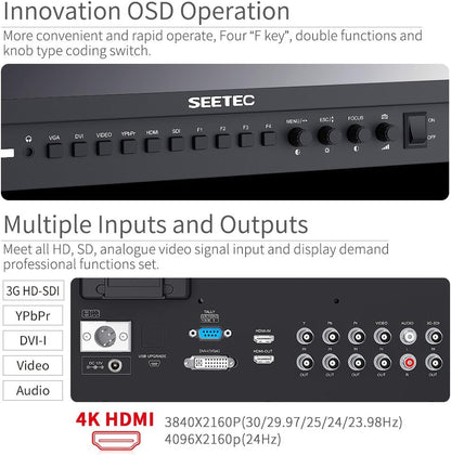 Seetec P173-9HSD Camera Monitor Pro Broadcast 17.3" 4K Ultra HD 1920×1080 Field Video LCD IPS Screen 600:1 High Contrast with 3G-SDI HDMI AV YPbPr DVI - QUORE