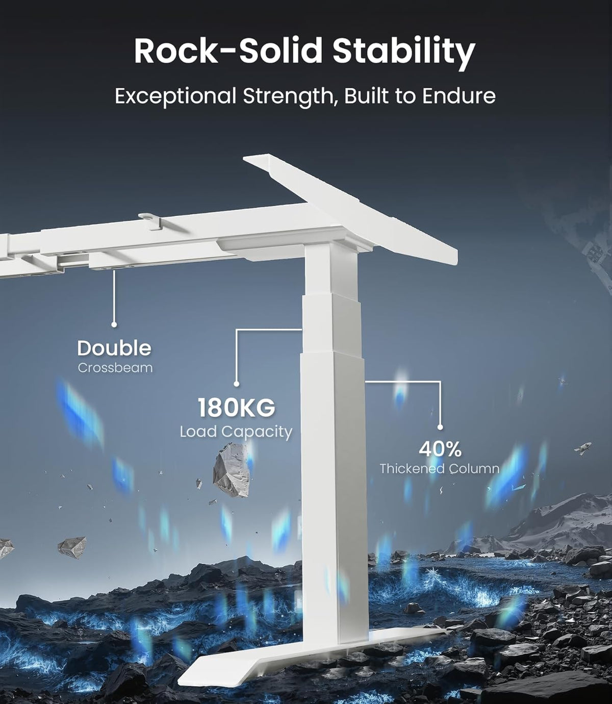 MAIDeSITe T2 Pro Max Electric Height Adjustable Desk Frame, 135 cm Height Adjustable Table Frame, Double Motor, Load Capacity 180 kg, with Piano Master Control System and - QUORE