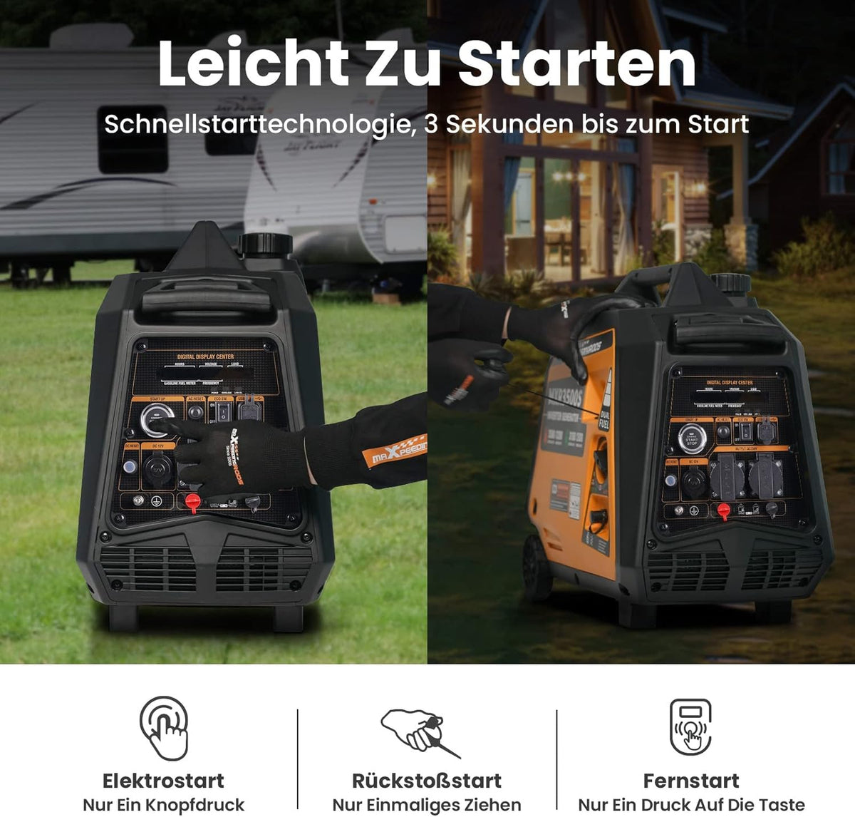 MaXpeedingrods Inverter, stroomgenerator, 3500 W, LPG/benzine, 4-takt, USB en 230 V stopcontact, generator op gas, digitaal, stil en licht, noodstroomaggregaat