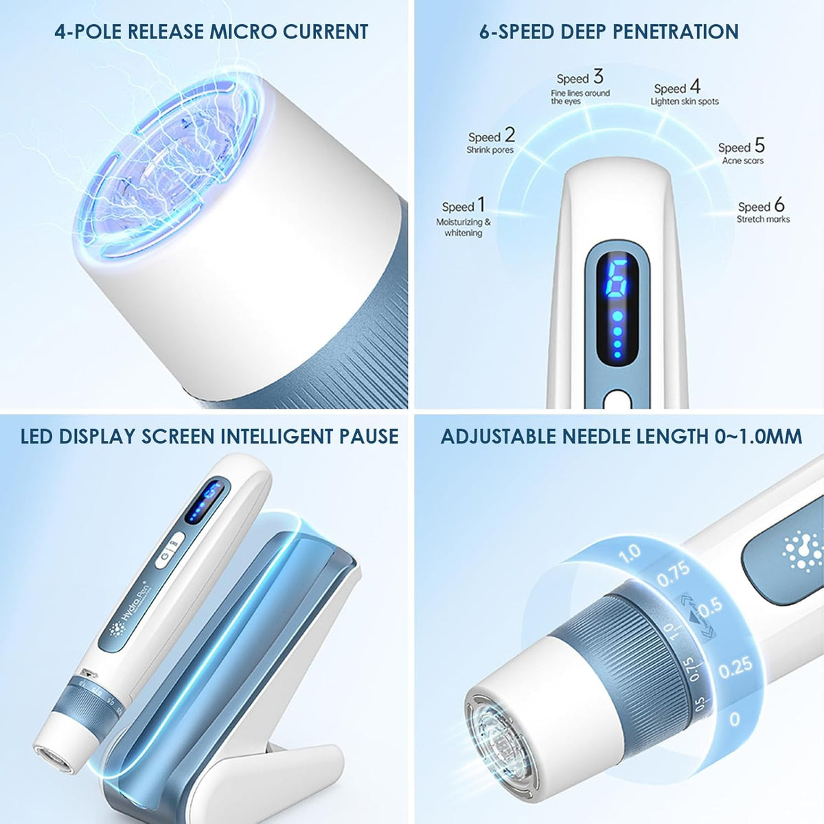 Draadloze Microneedling Pen – Dermapen – Serum Applicator – Essence Apparaat – Microneedling Apparaat – EMS Microstroom – LED Display Met 6 Snelheden En Verstelbare Naaldlengte 0-1,0 Mm