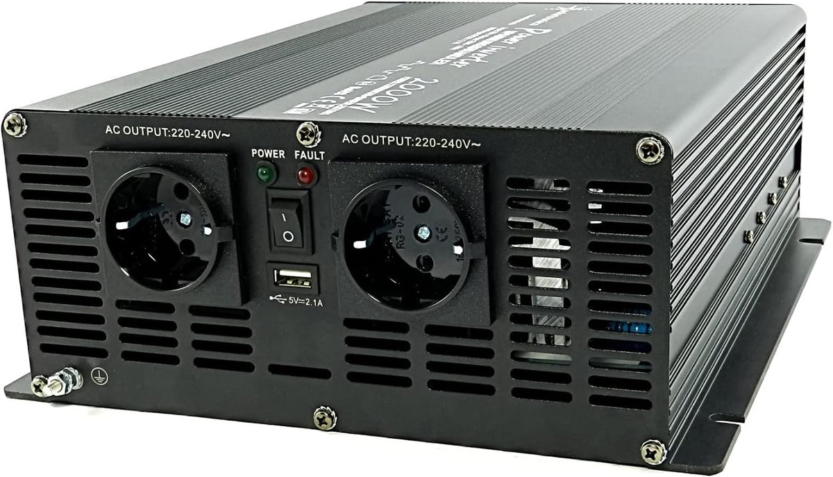 solartronics NM Spanningsomvormer, omvormer, 2000-4000 watt, 12 V naar 230 V, zwart, USB, Schuko, tuin, camping, camper (2000 watt, 12 V)