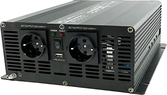 solartronics NM Spanningsomvormer, omvormer, 2000-4000 watt, 12 V naar 230 V, zwart, USB, Schuko, tuin, camping, camper (2000 watt, 12 V)