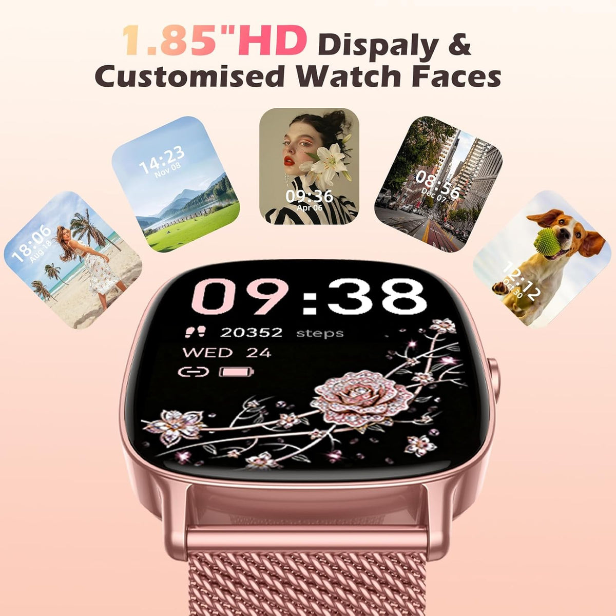 coioc Smartwatch voor dames, HD fitnesstracker, meer dan 120 sportmodi, fitnesshorloge voor iOS en Android, goud