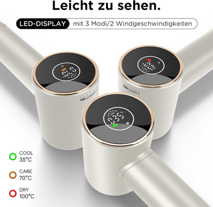 Föhn – Haardroger – Stylingföhn – Ionische Föhn – Reisföhn – Champagnekleur – 110.000 Tpm Borstelloze Motor – 2x 32 Mm Auto-Wrap Curler