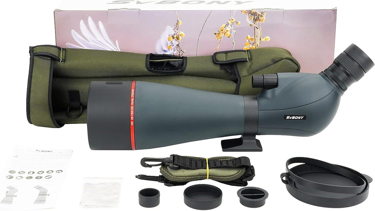 Svbony SV406 Spotting Scope Dubbele Focus 20-75x100, HD Waterdichte Mistbestendige Vogelspotkijker Scope voor Dieren In Het Wild, Landschap, Astronomie, Doelschieten