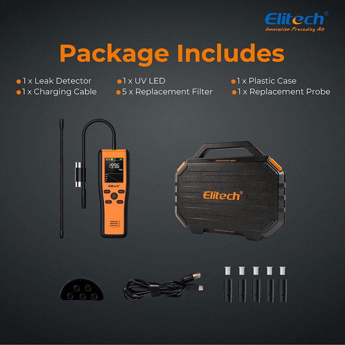 Elitech PPM Infrarood-koudemiddel-gaslekdetector, vast positioneerbare HVAC-lekdetector, met APP en OTA-upgradefunctie