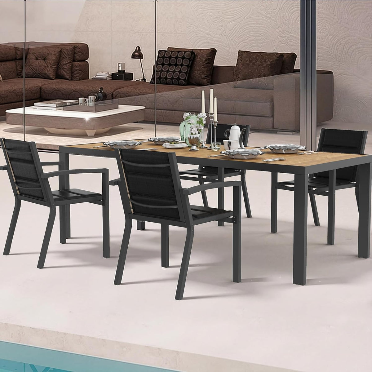 JUMMICO Stapelbare tuinstoel, aluminium frame met comfortabele zitting van textiel, lage zithoogte met armleuningen voor balkon en terras