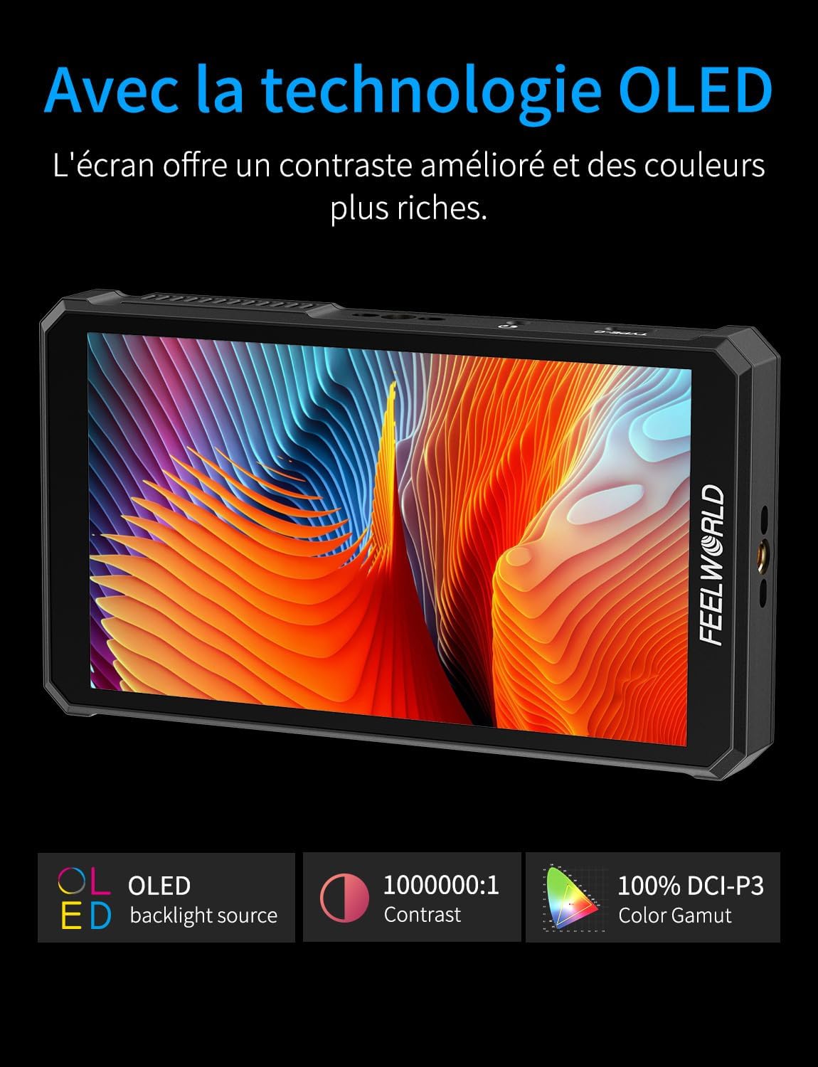 Feelworld PS6 5,5 inch OLED Verticaal Horizontale Camera Monitor 1920x1080 IPS Touchscreen Veldmonitor,100% DCI-P3-kleurengamma,3D LUT,4K HDMI2.0 In/Uitgangen,Golfvorm,Inclusief F550 Batterij en Tas