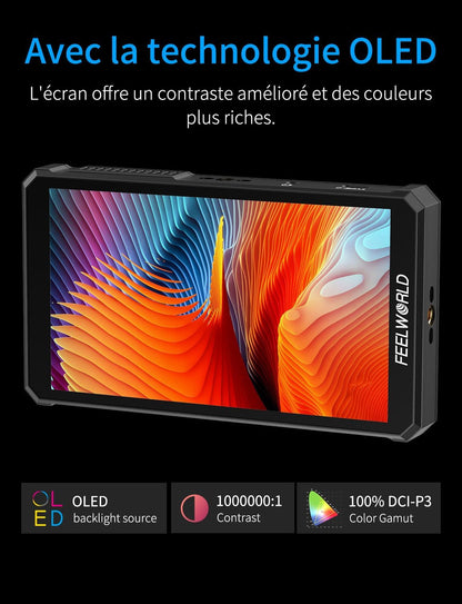 Feelworld PS6 5,5 inch OLED Verticaal Horizontale Camera Monitor 1920x1080 IPS Touchscreen Veldmonitor,100% DCI-P3-kleurengamma,3D LUT,4K HDMI2.0 In/Uitgangen,Golfvorm,Inclusief F550 Batterij en Tas