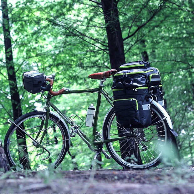 Fietstas - Fietstassen - Dubbele Fietstas - Multifunctioneel Bagagedragertas - Scheurvast - Grote Bagagetassen - met Regenhoes - 75L - PVC - Groen/Zwart