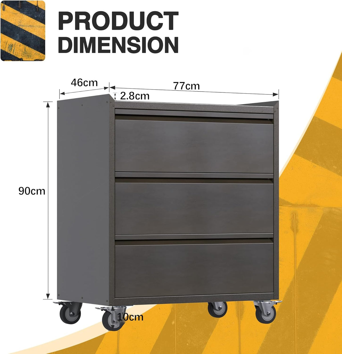 Gereedschapskast met 3 laden, gereedschapswagen garagekast met wielen, metalen kast ideaal voor gereedschappen en accessoires
