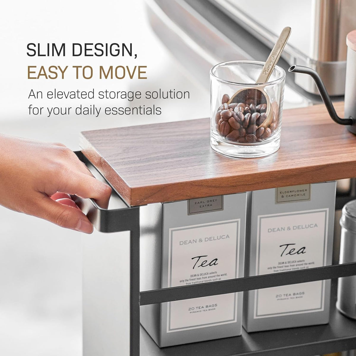YAMAZAKI Slanke trolley met handgreep - Tower - zwart